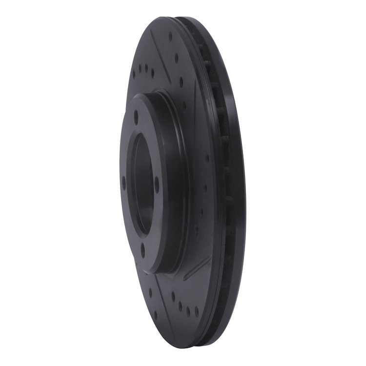E-Line Drilled & Slotted Black Brake Rotor, 1984-1987 Lexus/Toyota/Scion, Position: Front Right