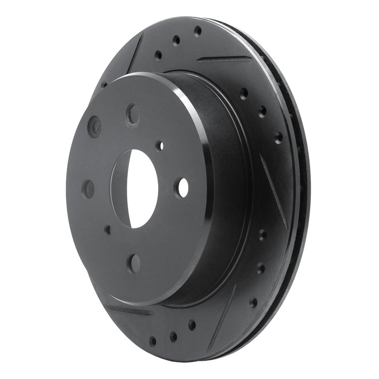 E-Line Drilled & Slotted Black Brake Rotor, 1984-1988 Lexus/Toyota/Scion, Position: Rear Left