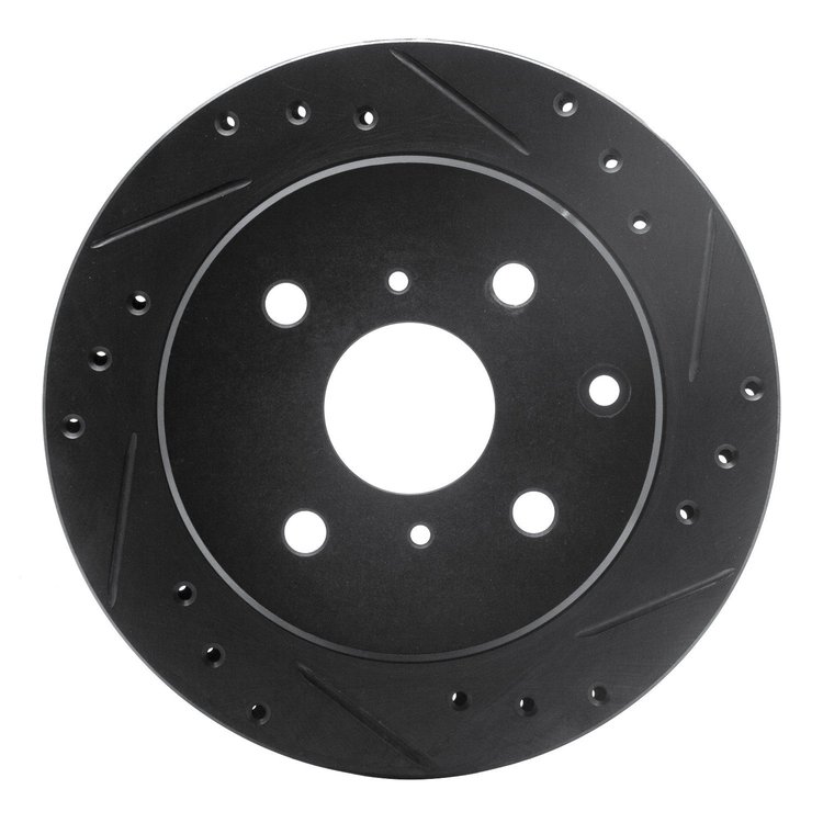 E-Line Drilled & Slotted Black Brake Rotor, 1984-1988 Lexus/Toyota/Scion, Position: Rear Right