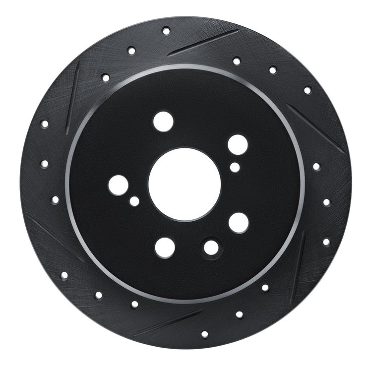 E-Line Drilled & Slotted Black Brake Rotor, 1986-1993 Lexus/Toyota/Scion, Position: Rear Left