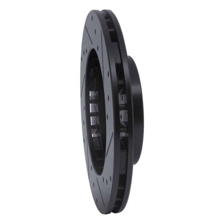 E-Line Drilled & Slotted Black Brake Rotor, 1987-1992 Fits Multiple Makes/Models, Position: Front Left