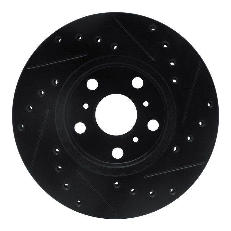 E-Line Drilled & Slotted Black Brake Rotor, 1987-1991 Lexus/Toyota/Scion, Position: Front Left