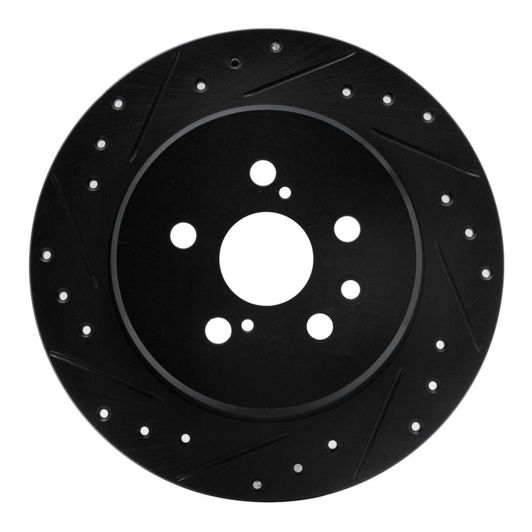 E-Line Drilled & Slotted Black Brake Rotor, 1990-1993 Lexus/Toyota/Scion, Position: Rear Left