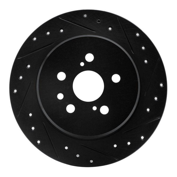 E-Line Drilled & Slotted Black Brake Rotor, 1990-1993 Lexus/Toyota/Scion, Position: Rear Right