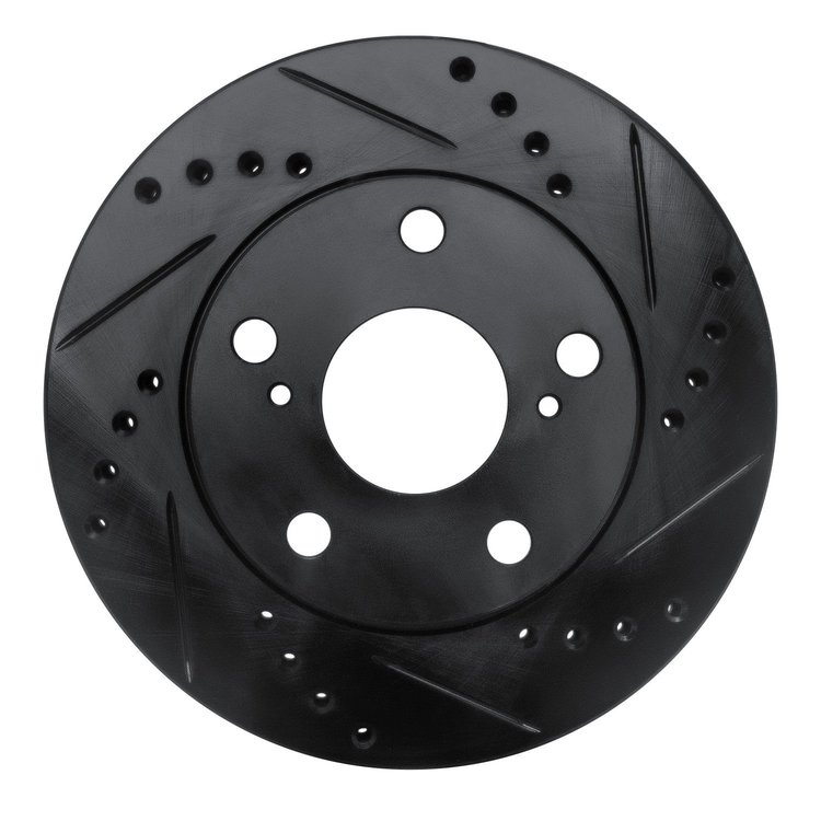 E-Line Drilled & Slotted Black Brake Rotor, 1992-2001 Lexus/Toyota/Scion, Position: Front Right