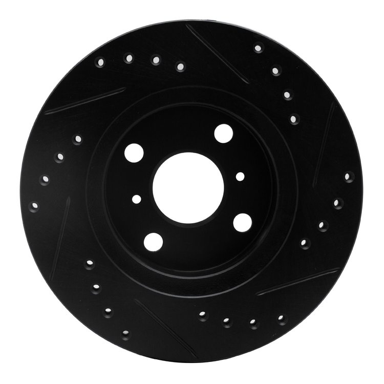 E-Line Drilled & Slotted Black Brake Rotor, 1993-2002 Fits Multiple Makes/Models, Position: Front Left