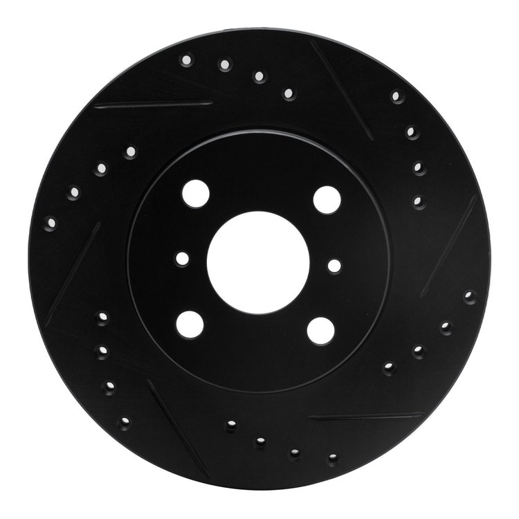 E-Line Drilled & Slotted Black Brake Rotor, 1993-2002 Fits Multiple Makes/Models, Position: Front Right