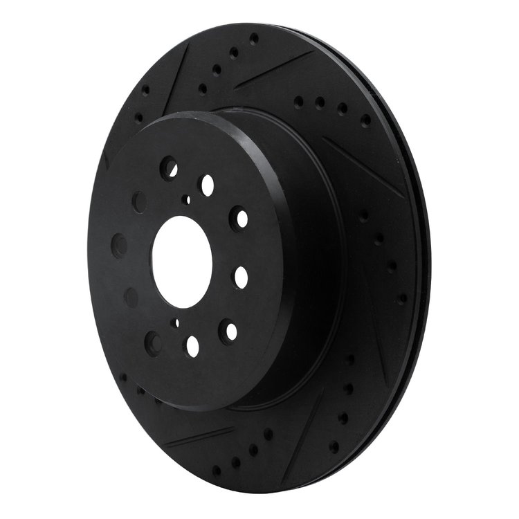 E-Line Drilled & Slotted Black Brake Rotor, 1993-1998 Lexus/Toyota/Scion, Position: Rear Left