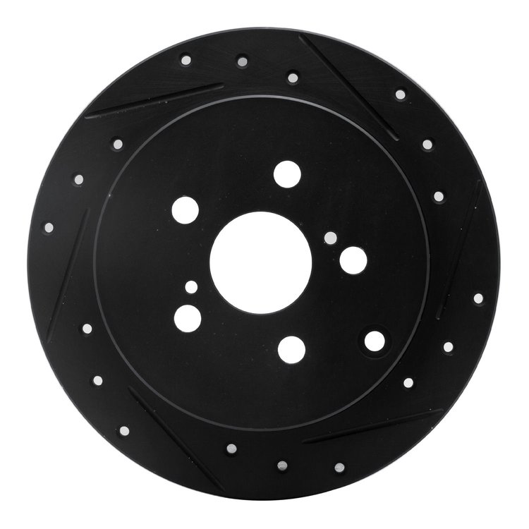 E-Line Drilled & Slotted Black Brake Rotor, 2000-2010 Fits Multiple Makes/Models, Position: Rear Right