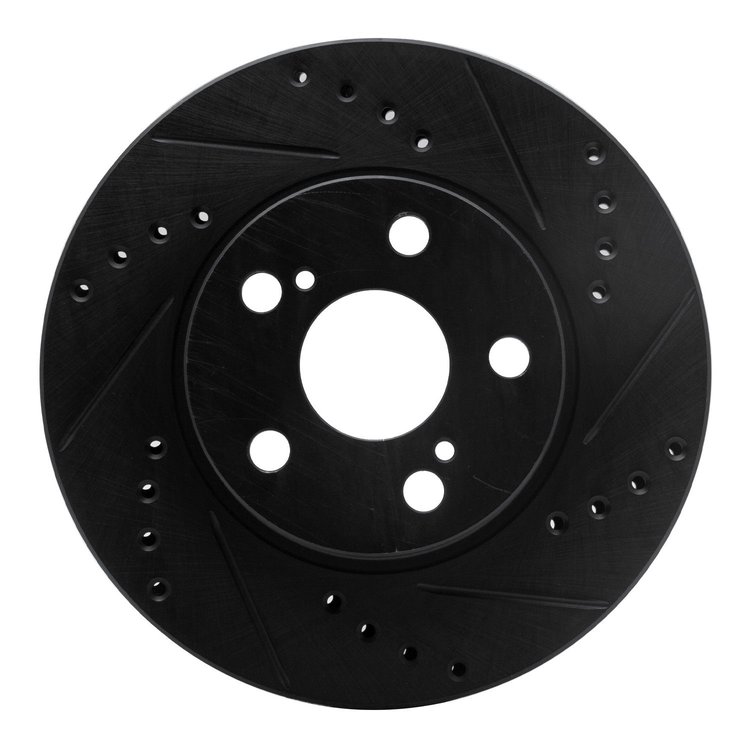 E-Line Drilled & Slotted Black Brake Rotor, 2004-2009 Lexus/Toyota/Scion, Position: Front Right
