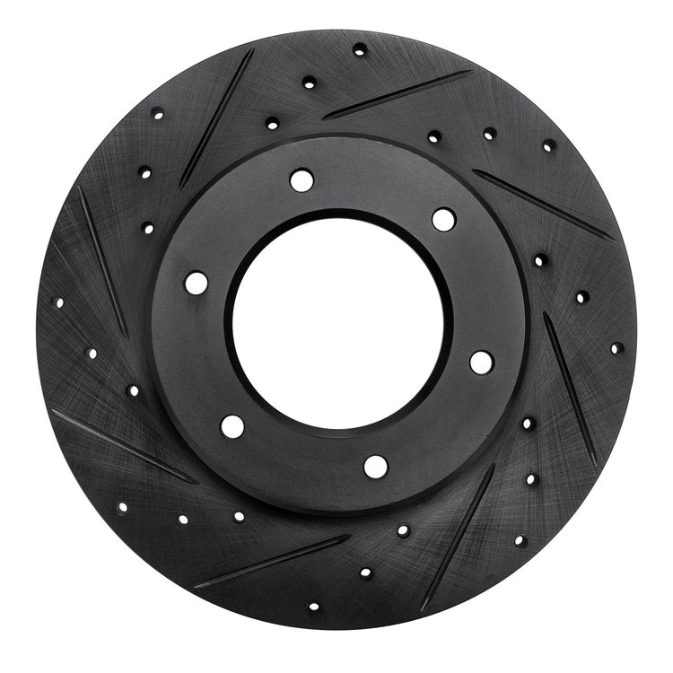 E-Line Drilled & Slotted Black Brake Rotor, 1979-1980 Lexus/Toyota/Scion, Position: Front Left