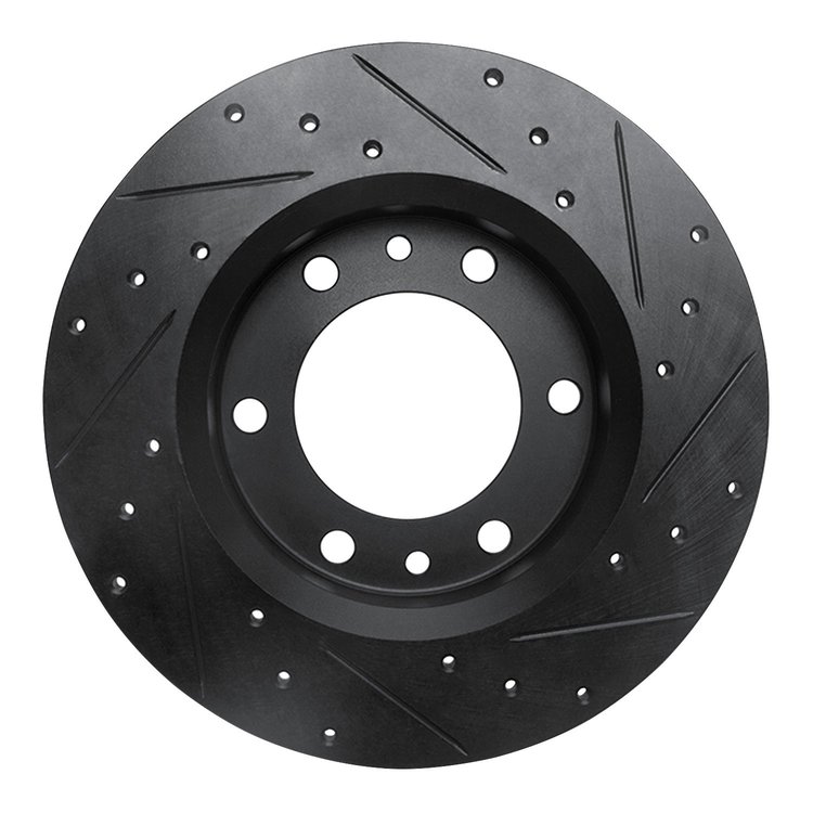 E-Line Drilled & Slotted Black Brake Rotor, 1981-1985 Lexus/Toyota/Scion, Position: Front Left
