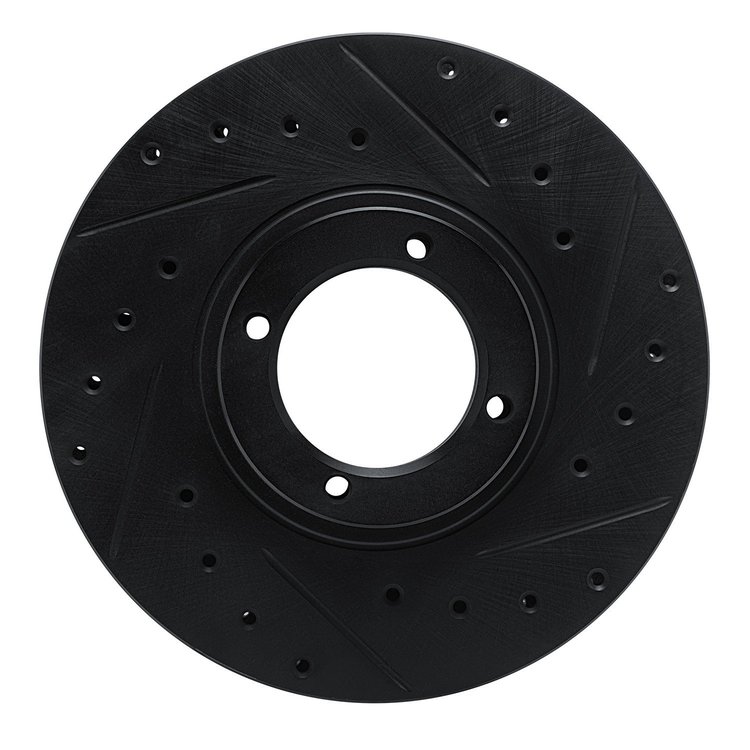 E-Line Drilled & Slotted Black Brake Rotor, 1984-1985 Lexus/Toyota/Scion, Position: Front Right