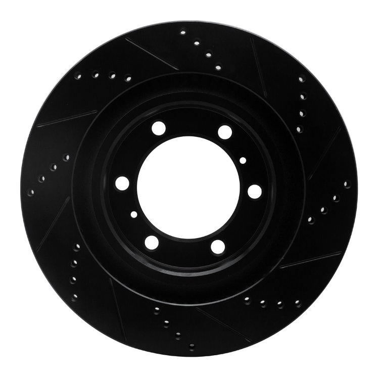 E-Line Drilled & Slotted Black Brake Rotor, Fits Select Lexus/Toyota/Scion, Position: Front Left