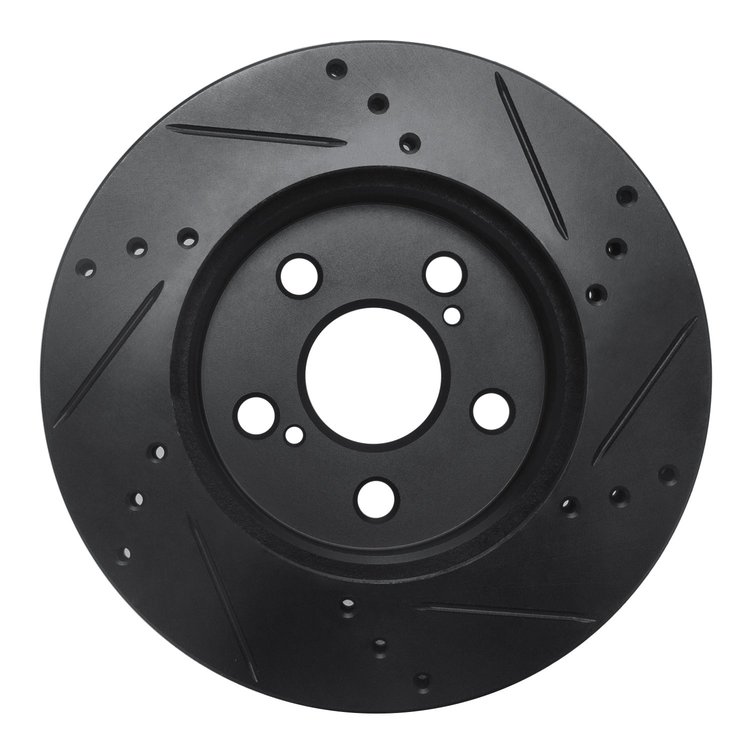 E-Line Drilled & Slotted Black Brake Rotor, Fits Select Lexus/Toyota/Scion, Position: Front Left