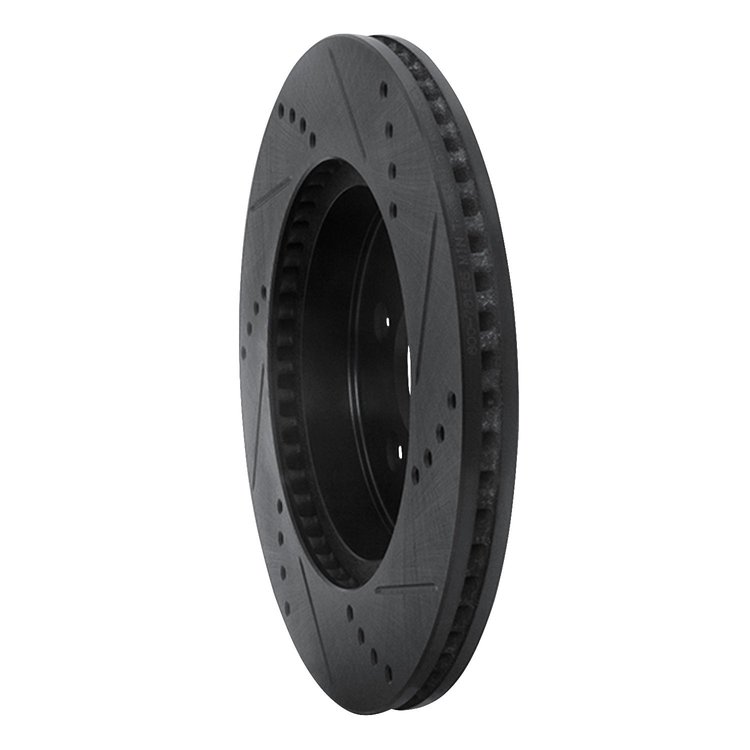 E-Line Drilled & Slotted Black Brake Rotor, Fits Select Lexus/Toyota/Scion, Position: Front Left