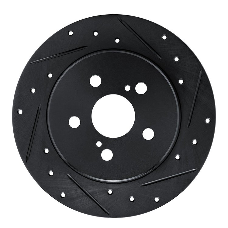 E-Line Drilled & Slotted Black Brake Rotor, Fits Select Lexus/Toyota/Scion, Position: Rear Right