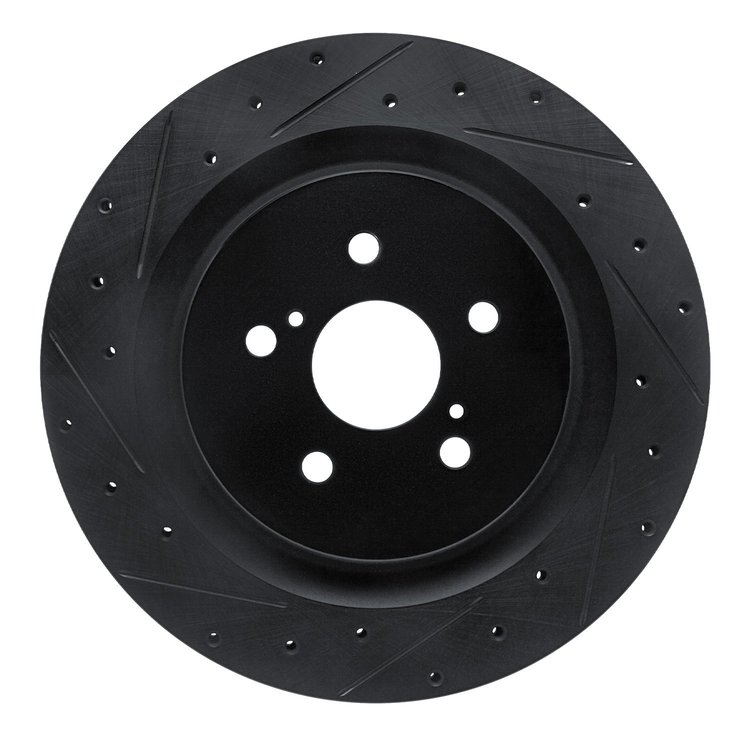 E-Line Drilled & Slotted Black Brake Rotor, Fits Select Lexus/Toyota/Scion, Position: Rear Left