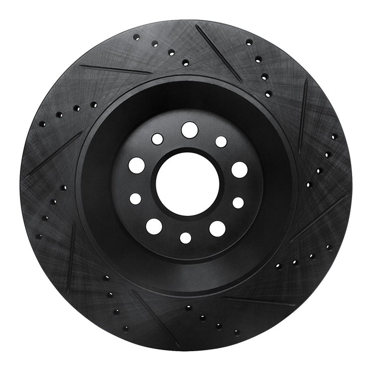 E-Line Drilled & Slotted Black Brake Rotor, 2017-2020 Maserati, Position: Rear Left