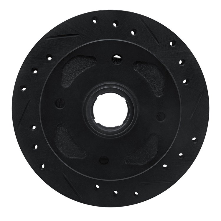 E-Line Drilled & Slotted Black Brake Rotor, 1979-1983 Ford/Lincoln/Mercury/Mazda, Position: Front Right