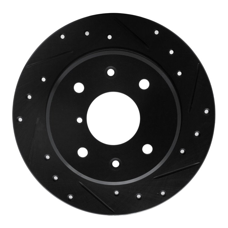 E-Line Drilled & Slotted Black Brake Rotor, 1986-1988 Ford/Lincoln/Mercury/Mazda, Position: Rear Right