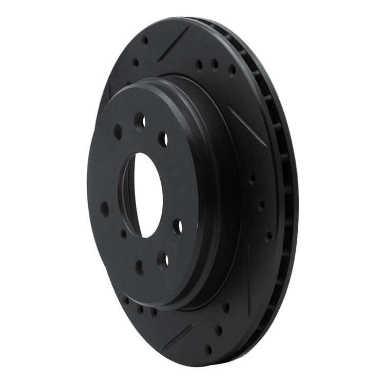 E-Line Drilled & Slotted Black Brake Rotor, 1986-1991 Ford/Lincoln/Mercury/Mazda, Position: Rear Left