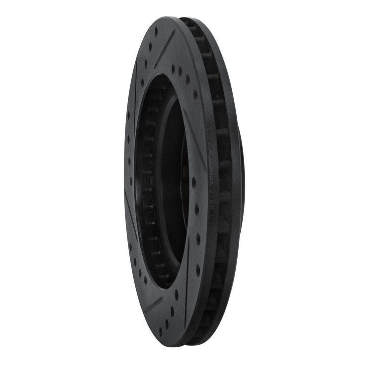 E-Line Drilled & Slotted Black Brake Rotor, 1988-1992 Ford/Lincoln/Mercury/Mazda, Position: Front Right