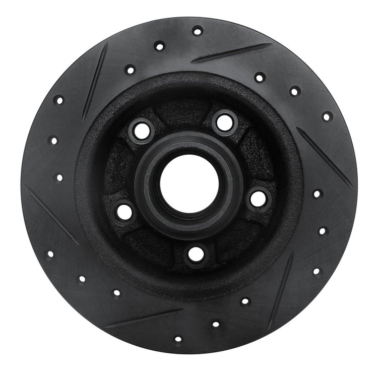E-Line Drilled & Slotted Black Brake Rotor, 1988-1992 Ford/Lincoln/Mercury/Mazda, Position: Rear Right