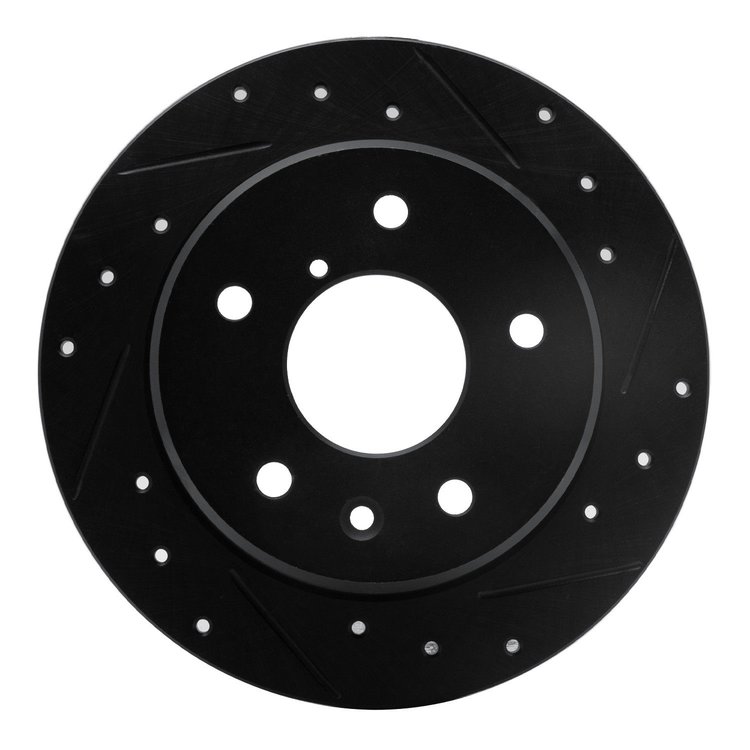 E-Line Drilled & Slotted Black Brake Rotor, 1989-1991 Ford/Lincoln/Mercury/Mazda, Position: Rear Right