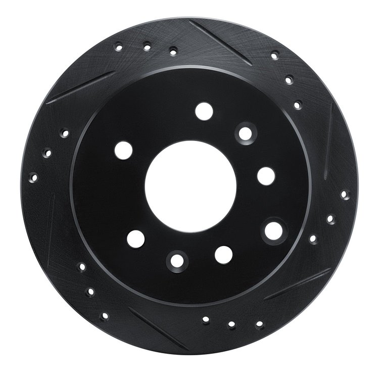 E-Line Drilled & Slotted Black Brake Rotor, 1990-1991 Ford/Lincoln/Mercury/Mazda, Position: Rear Right