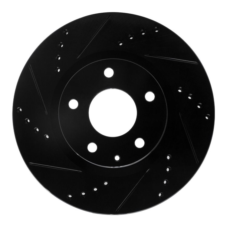 E-Line Drilled & Slotted Black Brake Rotor, Fits Select Ford/Lincoln/Mercury/Mazda, Position: Front Left