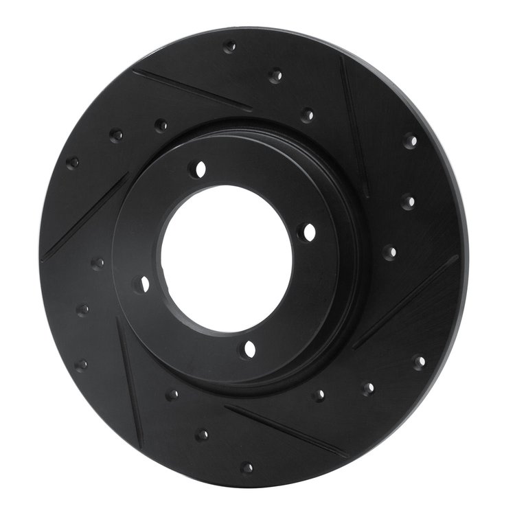 E-Line Drilled & Slotted Black Brake Rotor, 1974-1984 Ford/Lincoln/Mercury/Mazda, Position: Front Right