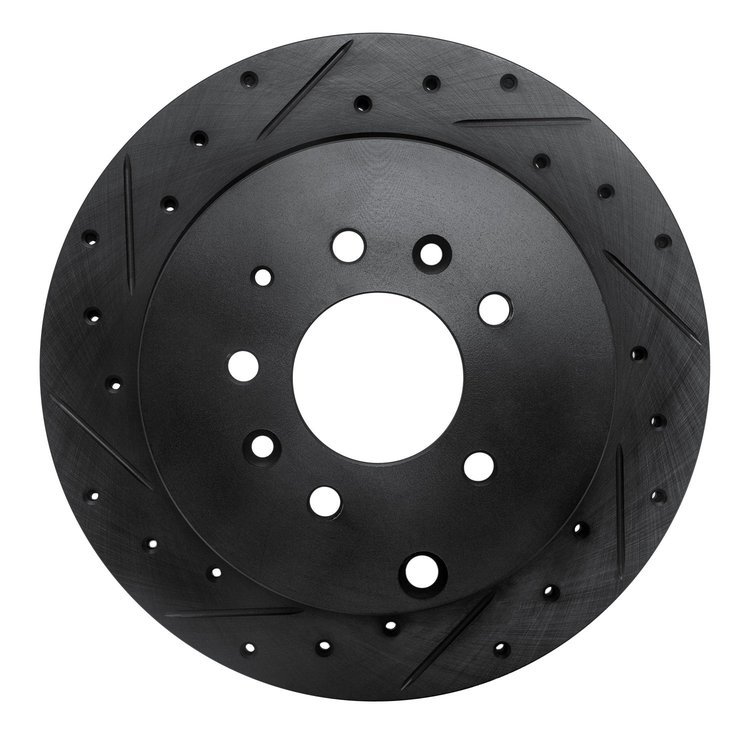 E-Line Drilled & Slotted Black Brake Rotor, 2007-2012 Ford/Lincoln/Mercury/Mazda, Position: Rear Left