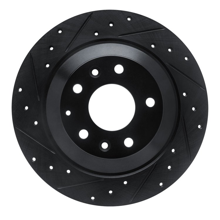 E-Line Drilled & Slotted Black Brake Rotor, Fits Select Ford/Lincoln/Mercury/Mazda, Position: Rear Left