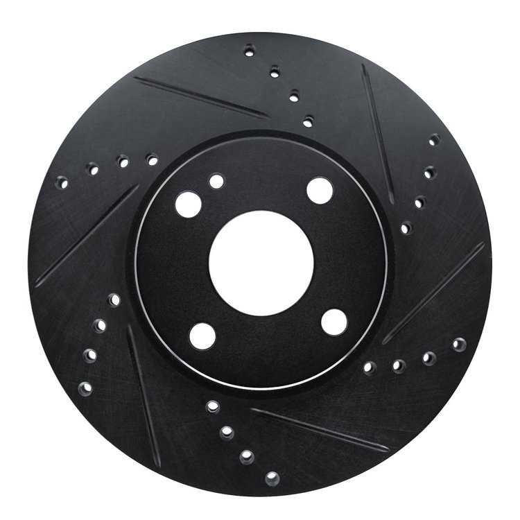 E-Line Drilled & Slotted Black Brake Rotor, 2016-2020 Fits Multiple Makes/Models, Position: Front Right
