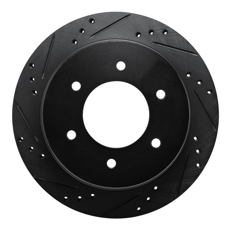 E-Line Drilled & Slotted Black Brake Rotor, 2015-2017 Mitsubishi, Position: Rear Left