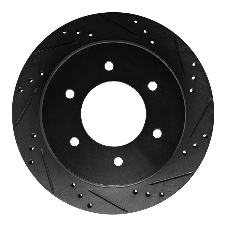 E-Line Drilled & Slotted Black Brake Rotor, 2015-2017 Mitsubishi, Position: Rear Right