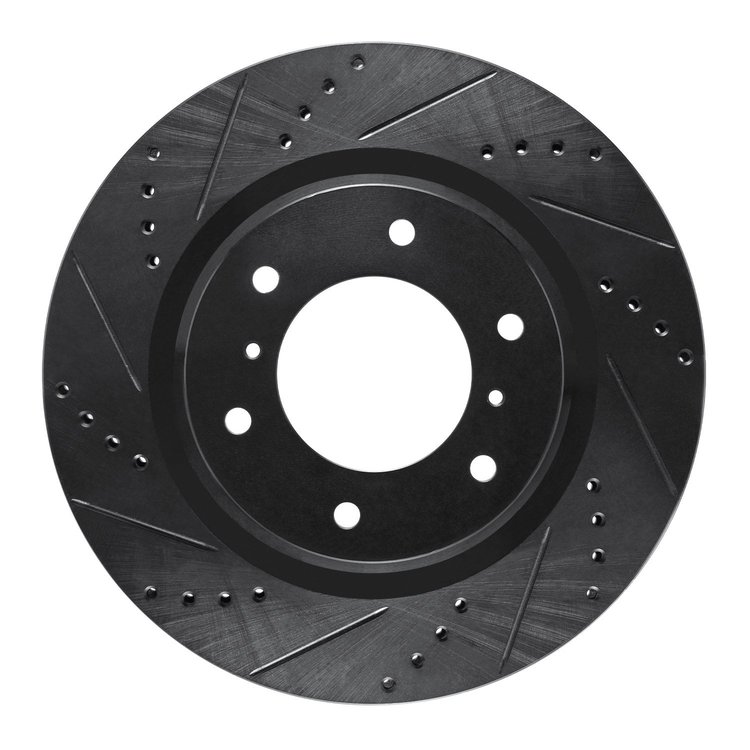 E-Line Drilled & Slotted Black Brake Rotor, 2008-2017 Mitsubishi, Position: Front Left