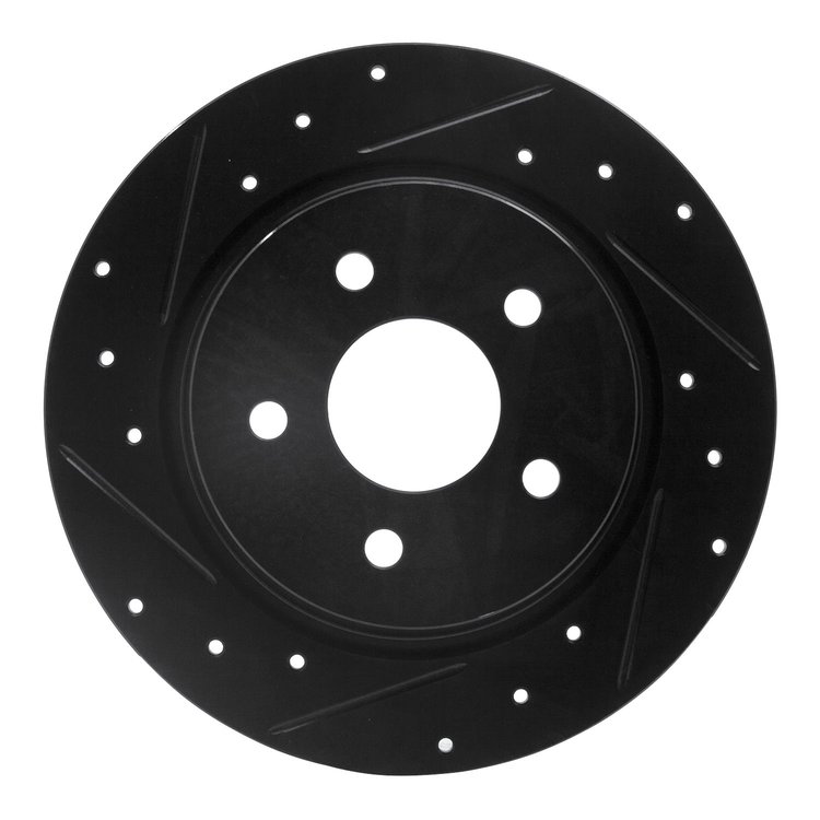 E-Line Drilled & Slotted Black Brake Rotor, 2003-2006 Renault, Position: Rear Left