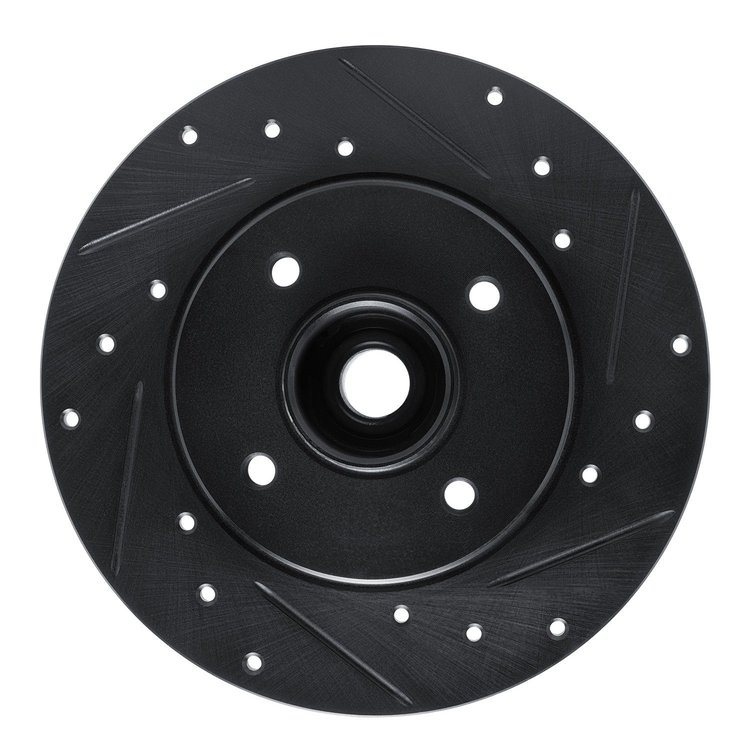 E-Line Drilled & Slotted Black Brake Rotor, 2002-2010 Renault, Position: Rear Right