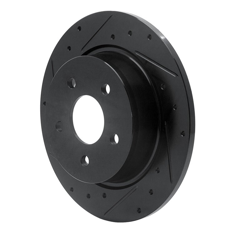 E-Line Drilled & Slotted Black Brake Rotor, 2008-2012 Renault, Position: Rear Left