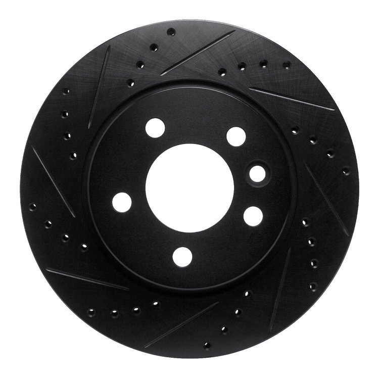 E-Line Drilled & Slotted Black Brake Rotor, 2010-2017 Audi/Porsche/Volkswagen, Position: Front Left