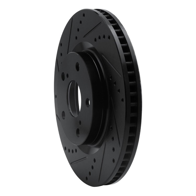 E-Line Drilled & Slotted Black Brake Rotor, 2001-2007 Peugeot, Position: Front Left