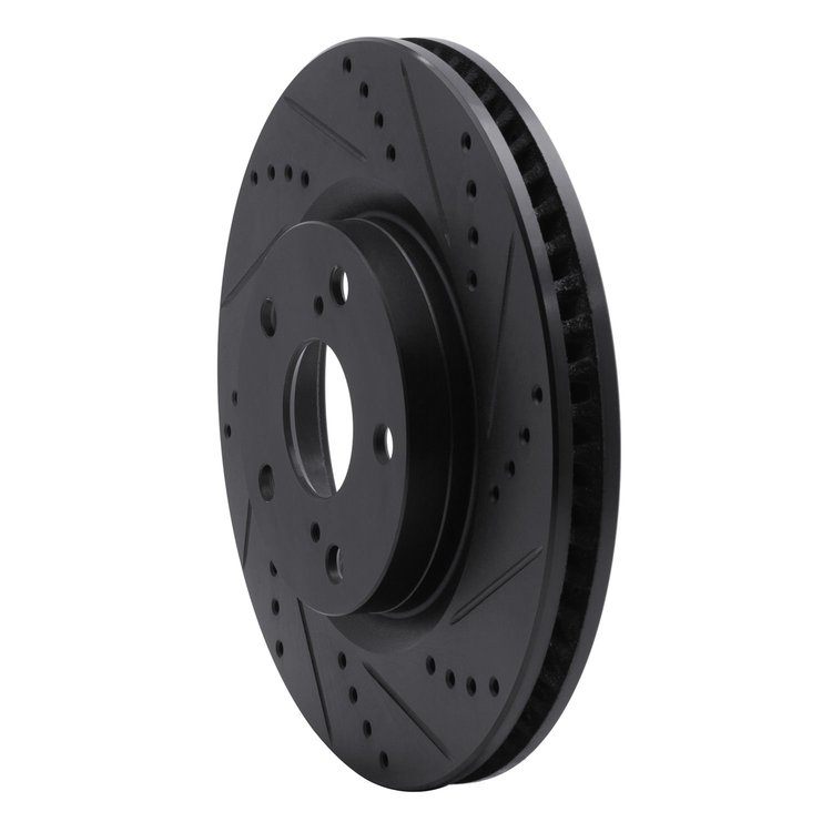 E-Line Drilled & Slotted Black Brake Rotor, 2001-2007 Peugeot, Position: Front Right