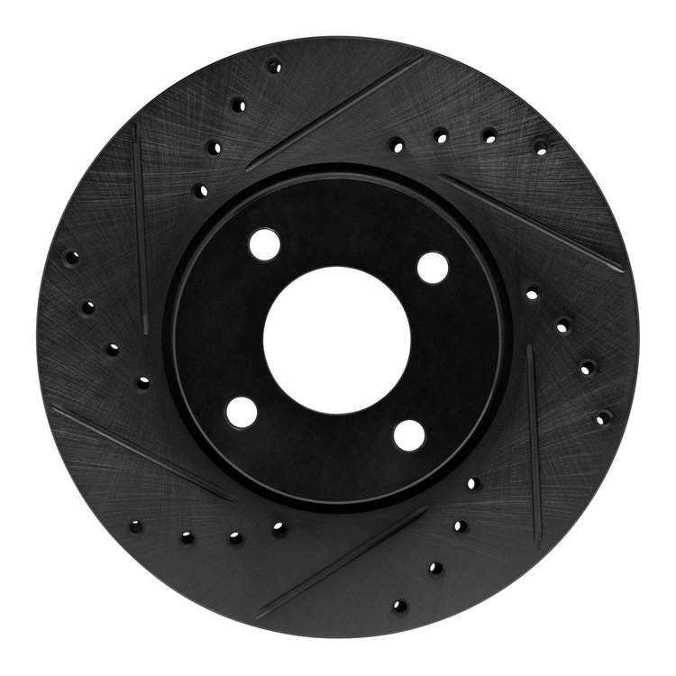 E-Line Drilled & Slotted Black Brake Rotor, 2000-2006 Peugeot, Position: Front Left