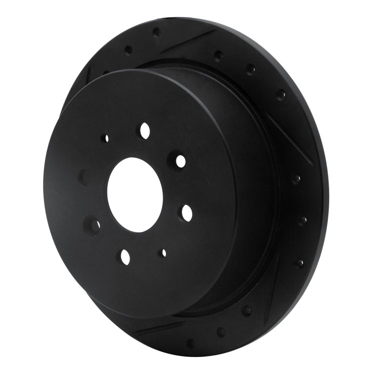 E-Line Drilled & Slotted Black Brake Rotor, 2003-2007 Peugeot, Position: Rear Left