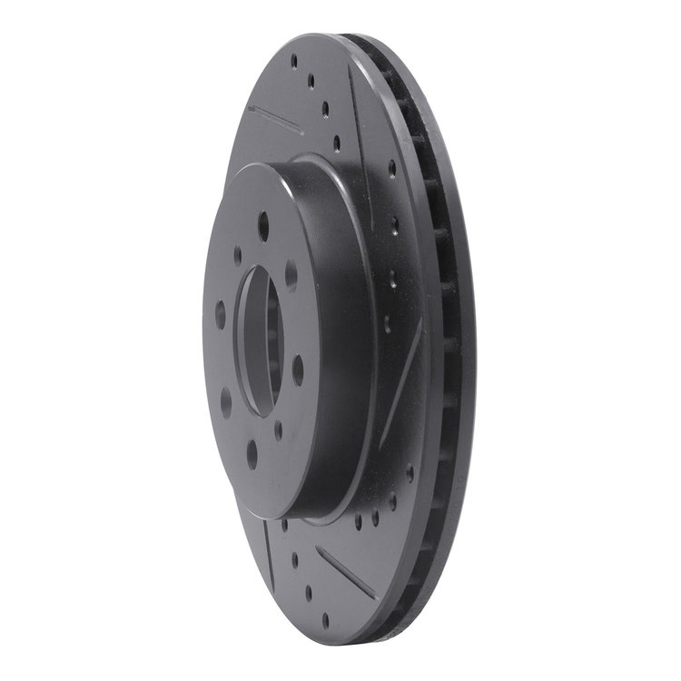 E-Line Drilled & Slotted Black Brake Rotor, 2006-2011 Mopar, Position: Front Right