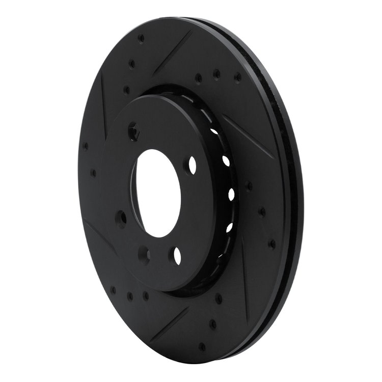 E-Line Drilled & Slotted Black Brake Rotor, 2009-2017 Audi/Porsche/Volkswagen, Position: Front Left