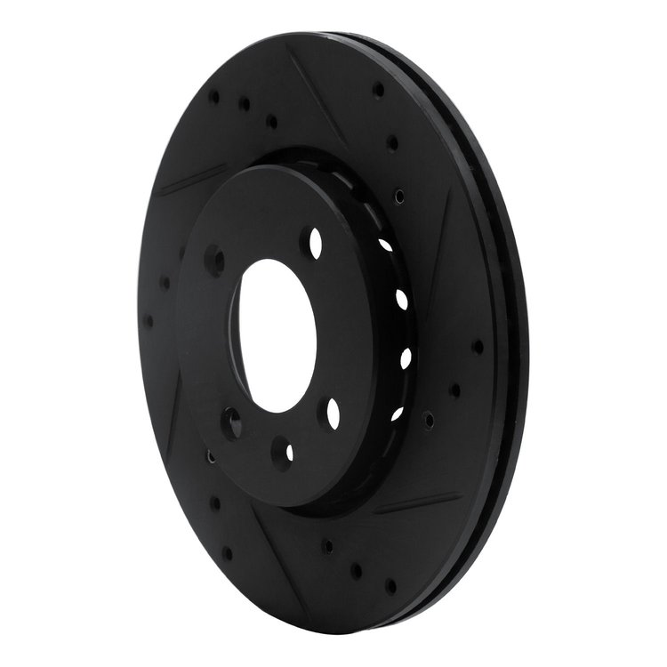 E-Line Drilled & Slotted Black Brake Rotor, 2009-2017 Audi/Porsche/Volkswagen, Position: Front Right