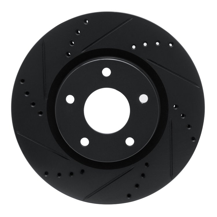 E-Line Drilled & Slotted Black Brake Rotor, 2010-2014 Renault, Position: Front Left